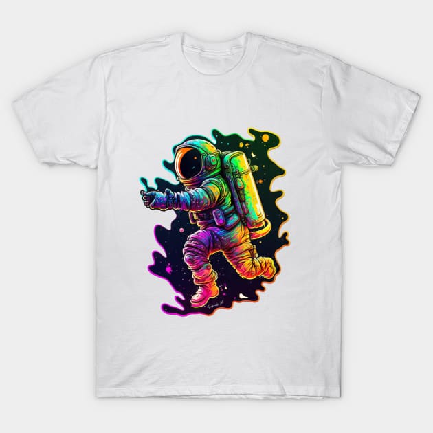 Colorful Astronaut in Space 3D Sticker #12 T-Shirt by Farbrausch Art